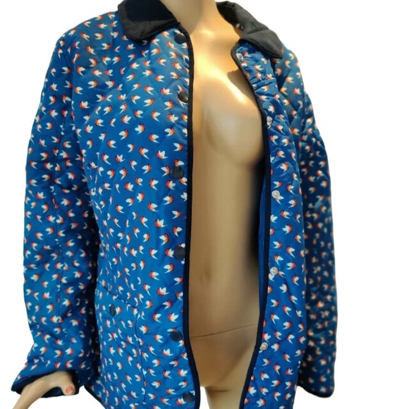 BNWT SIZE 14 WARDROBE Blue Multi ditsy bird Lightweight Padded Jacket coat - Picture 6 of 13
